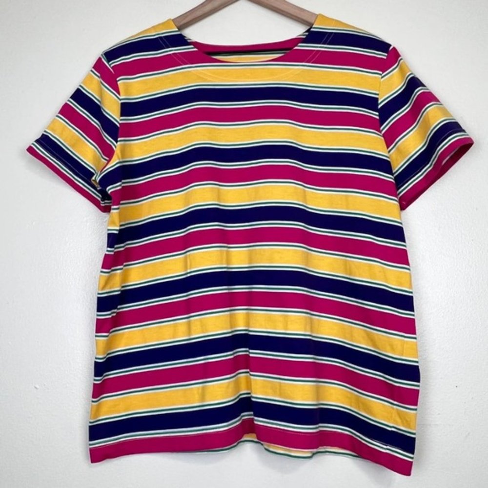 Vintage 80s Jaclyn Smith Sport Multicolor Striped T-Shirt Women's Size L